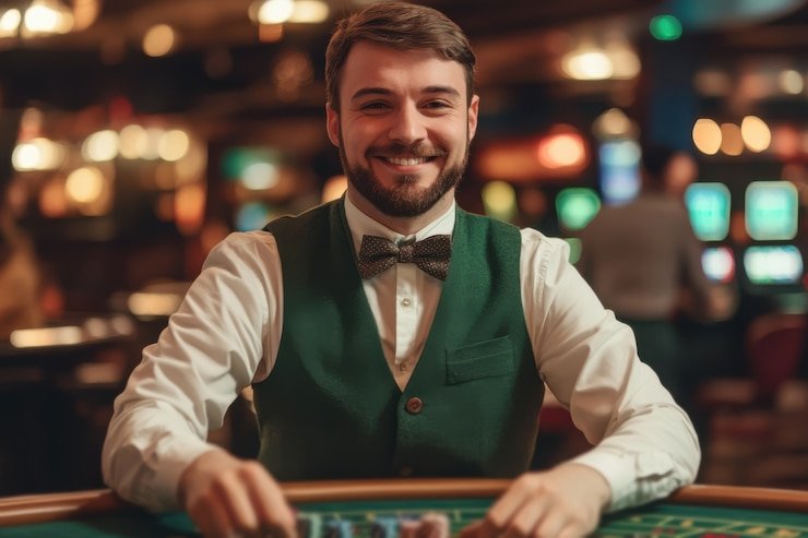 Live dealer casino table with multiple camera angles
